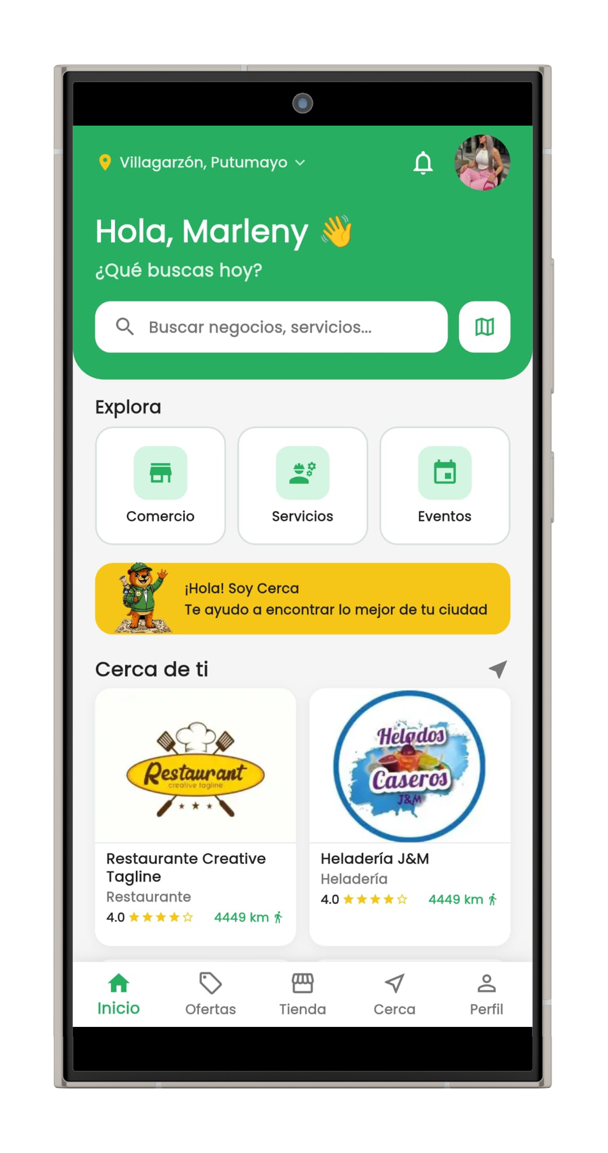 Pantalla de inicio de Cerca